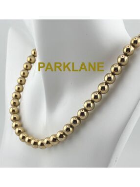 Vintage Parklane Gold Tone Metal Beaded Necklace 18" Fold Over Clasp